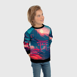 Свитшот детский Японский вечерний пейзаж - тории, цвет: 3D-черный — фото 2