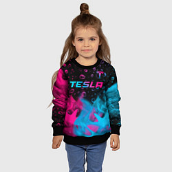 Свитшот детский Tesla - neon gradient: символ сверху, цвет: 3D-черный — фото 2