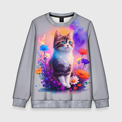 Свитшот детский Котик и акварель, цвет: 3D-меланж