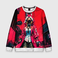 Свитшот детский Девушка-лиса кицунэ, цвет: 3D-белый