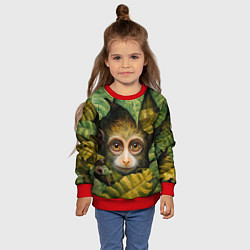 Свитшот детский Маленькая обезьянка в листьях, цвет: 3D-красный — фото 2