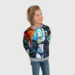 Свитшот детский Ребекка и дракон - Киберпанк аниме, цвет: 3D-меланж — фото 2