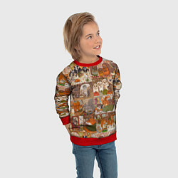 Свитшот детский Коллаж из сказочных зверей - совы, белки, ёжики, цвет: 3D-красный — фото 2