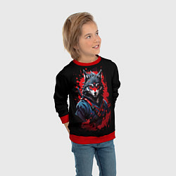 Свитшот детский Волк-самурай, цвет: 3D-красный — фото 2