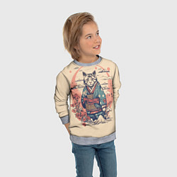 Свитшот детский Кот-самурай, цвет: 3D-меланж — фото 2