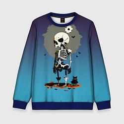 Свитшот детский Funny skeleton - neural network - halloween, цвет: 3D-синий
