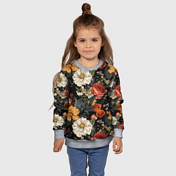 Свитшот детский Цветочный паттерн на черном, цвет: 3D-меланж — фото 2