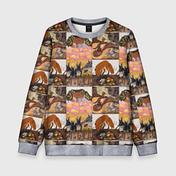 Свитшот детский Коллаж из рисунков с лисой, цвет: 3D-меланж
