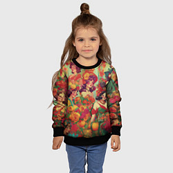 Свитшот детский Винтажные ретро леди и цветы, цвет: 3D-черный — фото 2