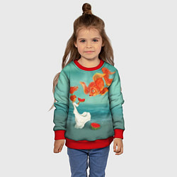 Свитшот детский Девочка с арбузом и золотая рыбка, цвет: 3D-красный — фото 2