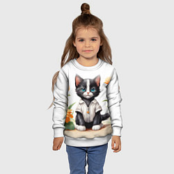 Свитшот детский Котенок на цветочной поляне, цвет: 3D-белый — фото 2