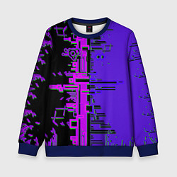 Свитшот детский Кибер-глитч фиолетовый, цвет: 3D-синий