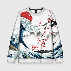 Свитшот детский Хокусай большая волна в Канагаве - пародия укиё, цвет: 3D-белый