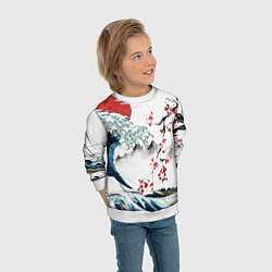 Свитшот детский Хокусай большая волна в Канагаве - пародия укиё, цвет: 3D-белый — фото 2