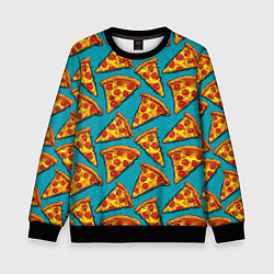 Свитшот детский Кусочки пиццы на синем фоне, цвет: 3D-черный