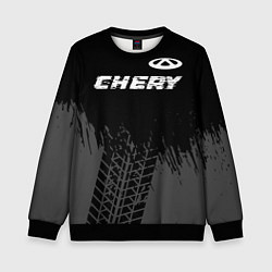 Свитшот детский Chery speed на темном фоне со следами шин: символ, цвет: 3D-черный