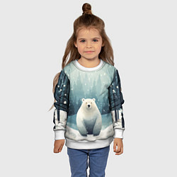 Свитшот детский Мишка в зимнем лесу в стиле фолк-арт, цвет: 3D-белый — фото 2