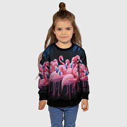 Свитшот детский Стая розовых фламинго в темноте, цвет: 3D-черный — фото 2