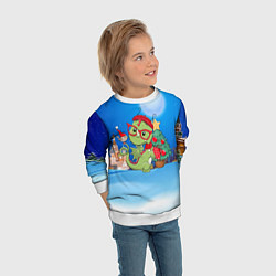 Свитшот детский Дракончик в очках у елки, цвет: 3D-белый — фото 2