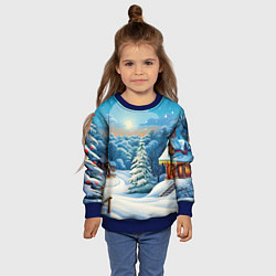 Свитшот детский Зимний домик и елка, цвет: 3D-синий — фото 2