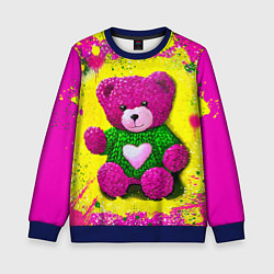 Свитшот детский Розовый мишка в вязаном свитере, цвет: 3D-синий