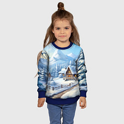 Свитшот детский Новогодняя зимняя деревня, цвет: 3D-синий — фото 2