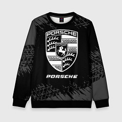 Свитшот детский Porsche speed на темном фоне со следами шин, цвет: 3D-черный