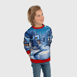 Свитшот детский Новогодняя ночь в деревушке, цвет: 3D-красный — фото 2