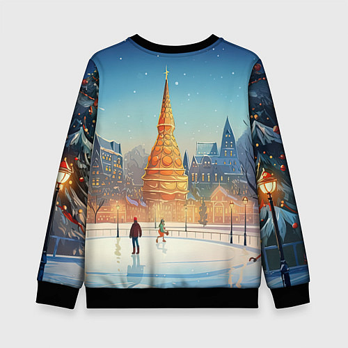Детский свитшот Новогодняя елка на площади / 3D-Черный – фото 2