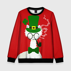 Свитшот детский Лама - альпака в день Патрика, цвет: 3D-черный