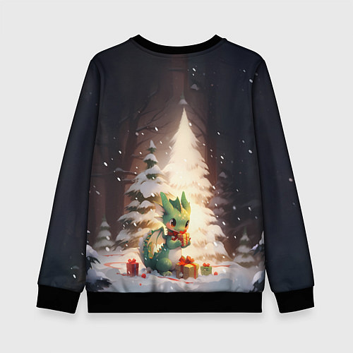 Детский свитшот Чиби-дракон под ёлкой с подарками / 3D-Черный – фото 2