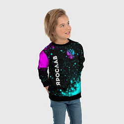 Свитшот детский Ярослав и неоновый герб России вертикально, цвет: 3D-черный — фото 2