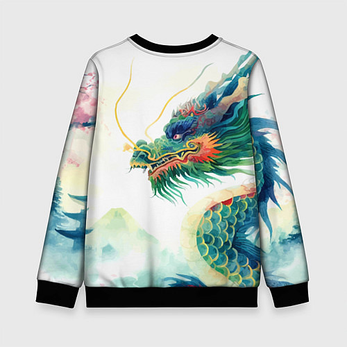 Детский свитшот Japanese dragon - watercolor art / 3D-Черный – фото 2
