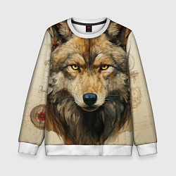 Свитшот детский Волк в стиле диаграмм Давинчи, цвет: 3D-белый