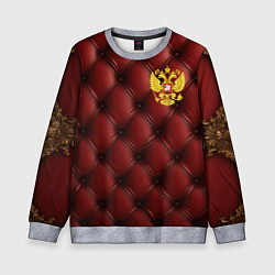 Детский свитшот Золотой герб России на красном кожаном фоне