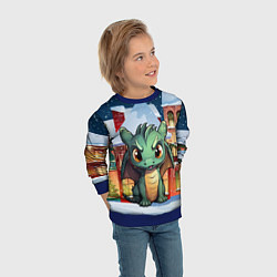 Свитшот детский Зеленый городской дракон, цвет: 3D-синий — фото 2