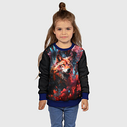 Свитшот детский Красный волк в брызгах краски, цвет: 3D-синий — фото 2