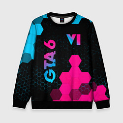 Свитшот детский GTA 6 - neon gradient вертикально, цвет: 3D-черный