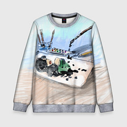 Свитшот детский Капли и портрет тушью, цвет: 3D-меланж