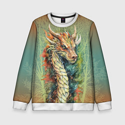 Свитшот детский Зеленый древесный дракон с деревьями, цвет: 3D-белый