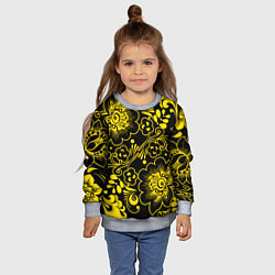 Свитшот детский Хохломская роспись золотые цветы на чёроном фоне, цвет: 3D-меланж — фото 2