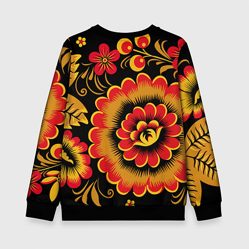 Детский свитшот Хохломская роспись красно-жёлтые цветы на чёрном ф / 3D-Черный – фото 2