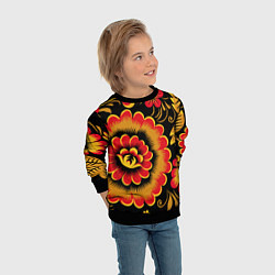 Свитшот детский Хохломская роспись красно-жёлтые цветы на чёрном ф, цвет: 3D-черный — фото 2