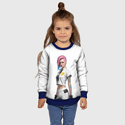 Свитшот детский Девушка в белом Cyberpunk 2077, цвет: 3D-синий — фото 2