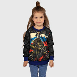 Свитшот детский Русский солдат на фоне флага России, цвет: 3D-синий — фото 2