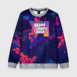 Свитшот детский GTA 6 logo яркий неоновый камуфляжный стиль, цвет: 3D-меланж
