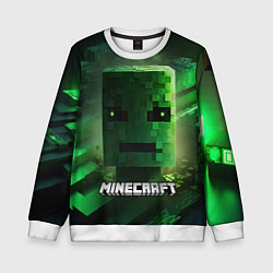 Свитшот детский Minecraft зеленая голова, цвет: 3D-белый