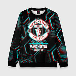 Свитшот детский Manchester United FC в стиле glitch на темном фоне, цвет: 3D-черный