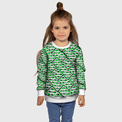 Свитшот детский Зелёно-белый узор на чёрном фоне, цвет: 3D-белый — фото 2