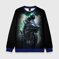 Свитшот детский Мотоциклист в дыму, цвет: 3D-синий